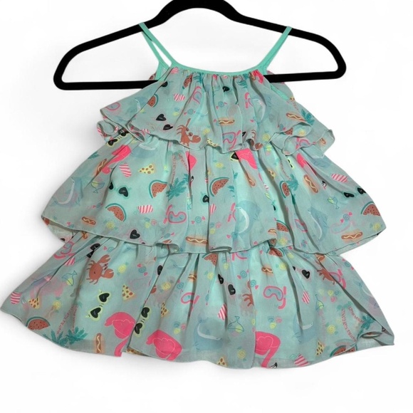 Blue H&M flamingo print tiered dress with ruffles, size 2T - Picture 1 of 5